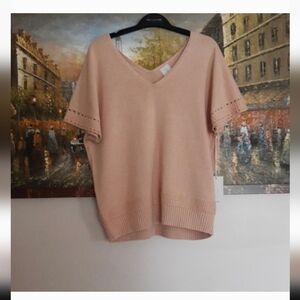 Joie Pink V-Neck Short Sleeve Cotton Knit Sweater